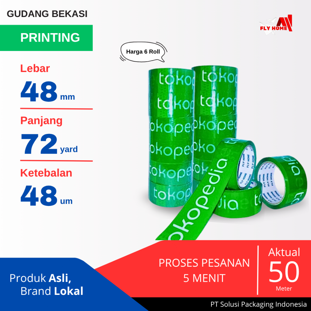 

FLYHOME 6Roll Lakban Online Shop 48x72Y 2inchi 72 Yard Tk Hijau