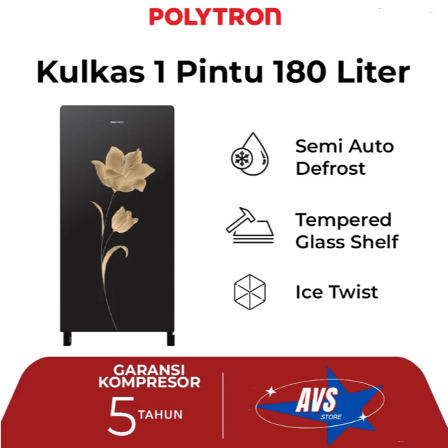 POLYTRON KULKAS 1 PINTU TEMPERGLASS PRA18MN PINTU KACA