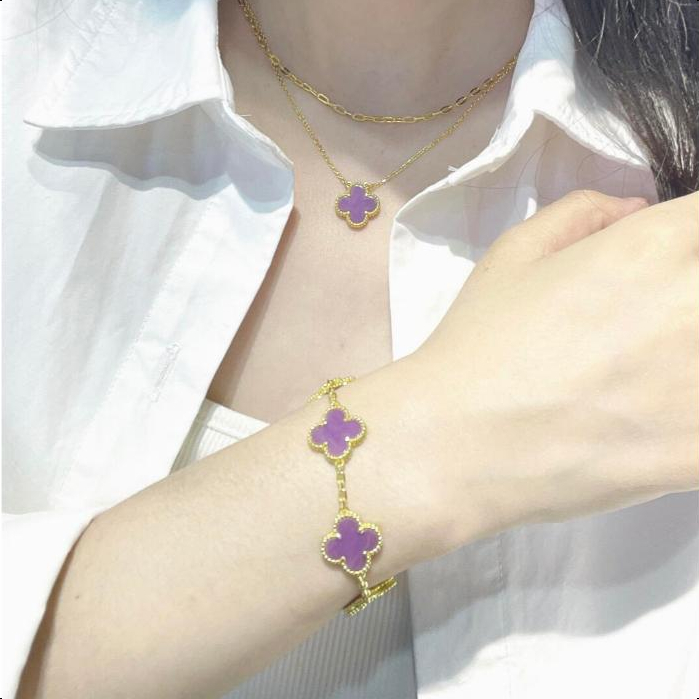 【18K emas asli】VCA VanCleef & Arpels Four Leaf Lucky  Dubai Ungu Versi terbatas Series Gelang/Ungu C