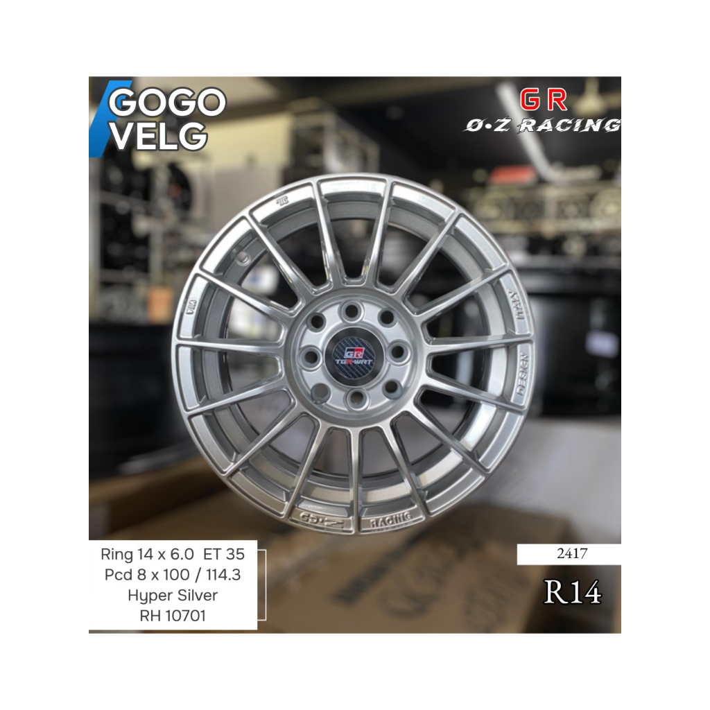 Velg Mobil R 14 OZ Racing lebar 6 ET 35 PCD 4X100/114,3 Hyper Silver dan Hyper Black Ring 14