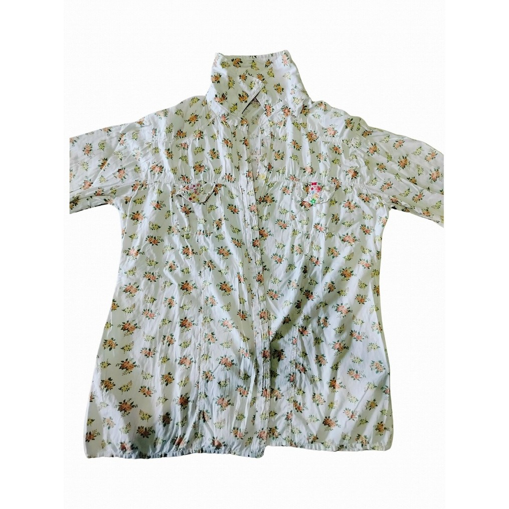 Kemeja EXBE FASHION Motif Flowery Bunga-bunga Lengan Panjang Off Brand Cream Krem Krim Coquette Kokw