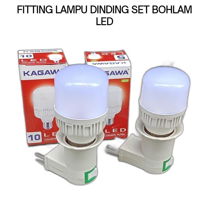 Fitting Lampu Dinding Colok Saklar On/Off + Lampu Led Kagawa 5W 10W
