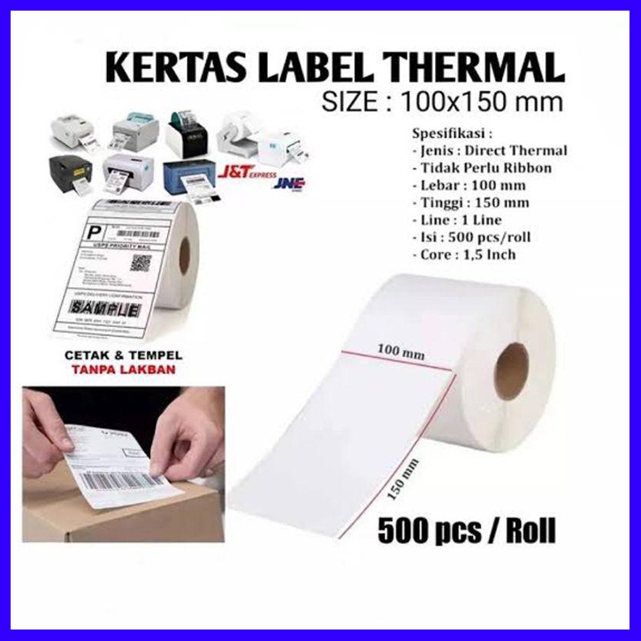 

Label kertas resi stiker thermal 100x150 500pcs roll murah