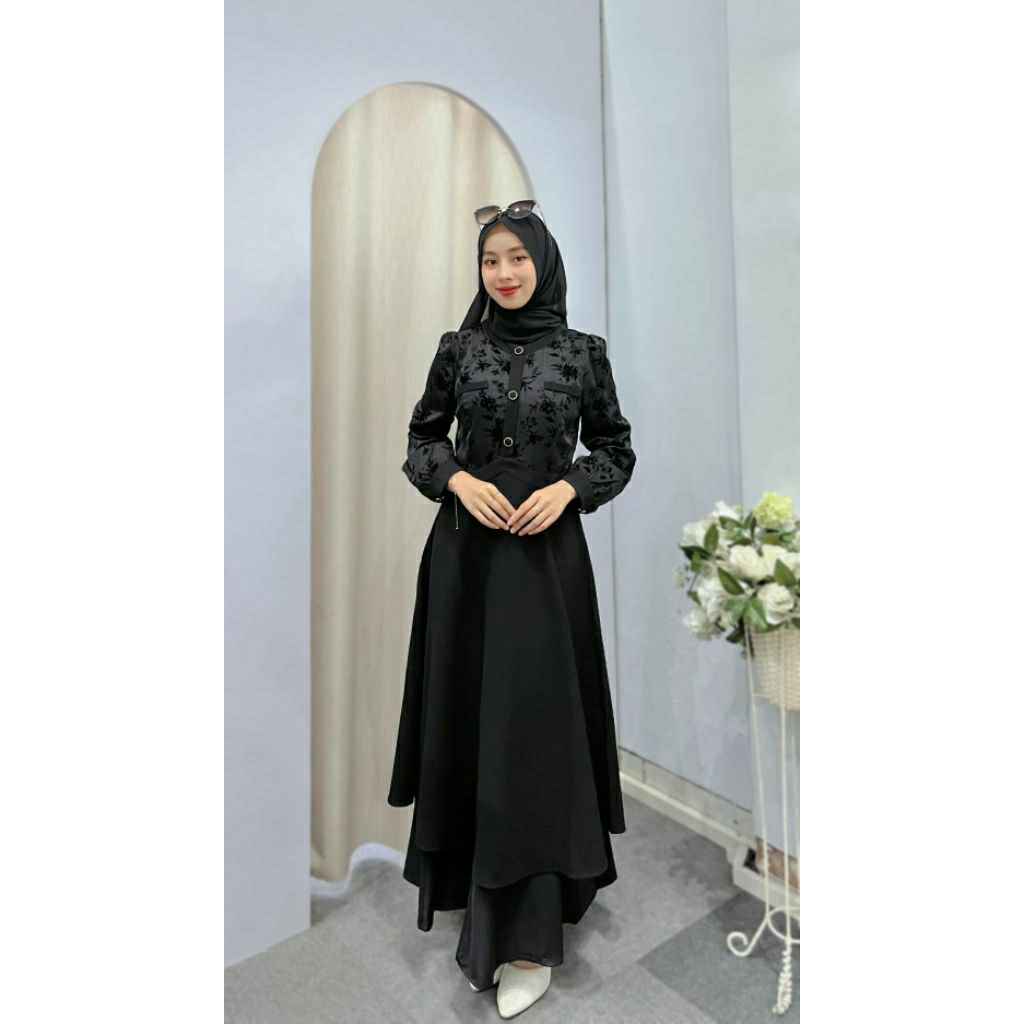 Velvet Dress | Dress Hitam | Dress Import | Dress Anggun | Korean Look Style | D’Hijab of Mey