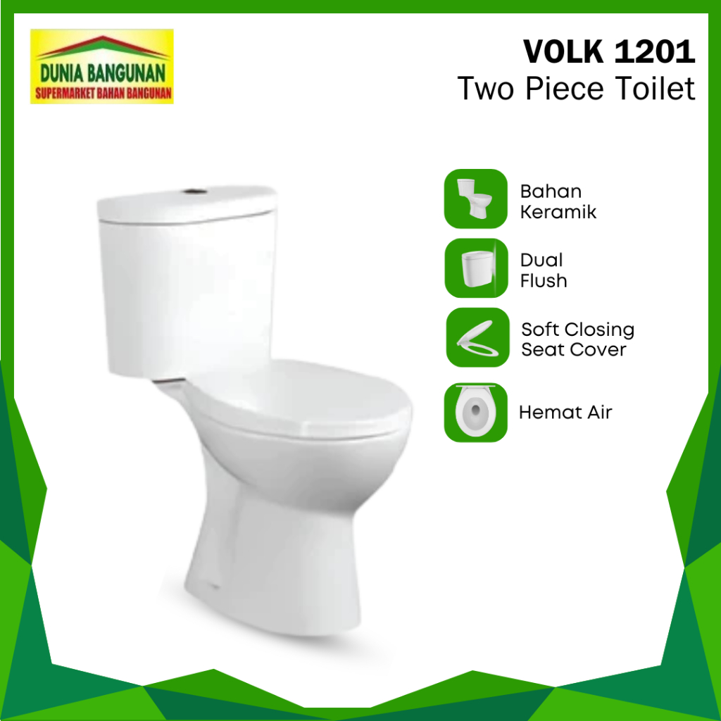 Closet Duduk Volk 1201 Two Piece Toilet Kloset Duduk Volk Toilet AS 50 CM Kloset Duduk Kamar Mandi