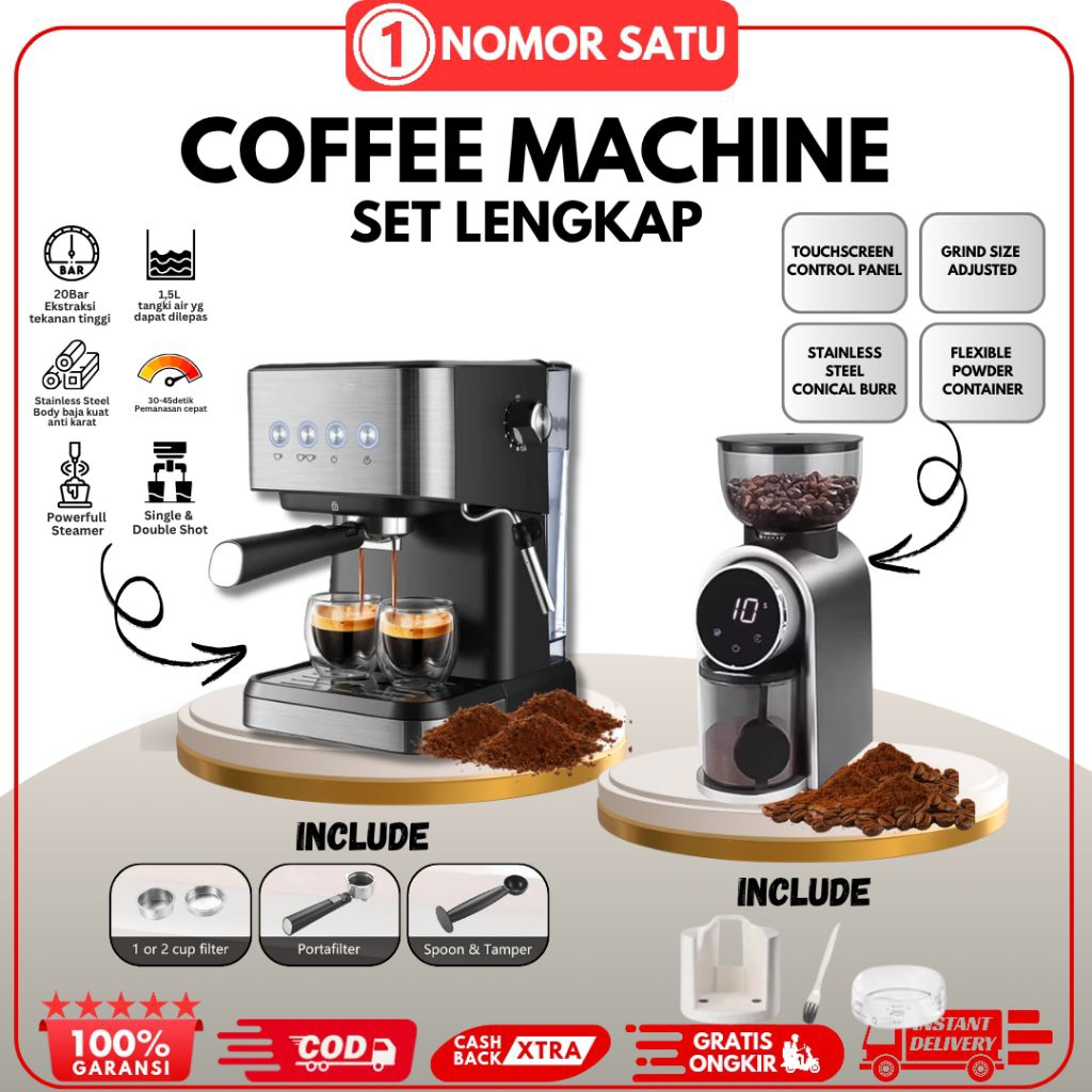 Mesin Kopi Dan Grinder Coffee Machine Espresso Lengkap