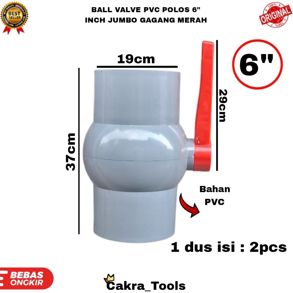 BALL VALVE PVC POLOS 6" INCH JUMBO GAGANG MERAH / BALL VALVE PVC 6" INCH