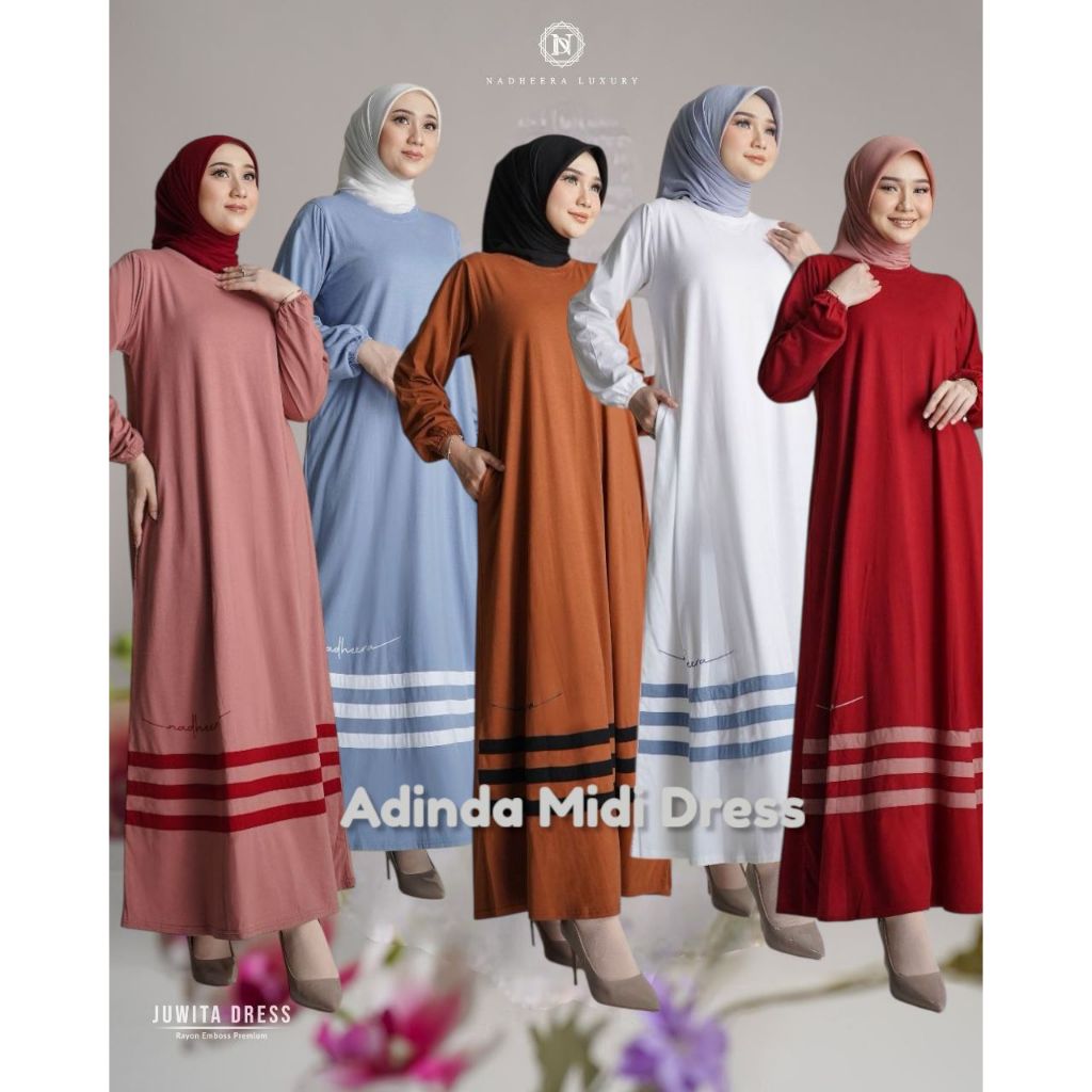 Adinda Midi Dress Gamis Cotton Combed By Nadheera Luxury | Adinda Midi Dress | Gamis Kaos | Gamis Co