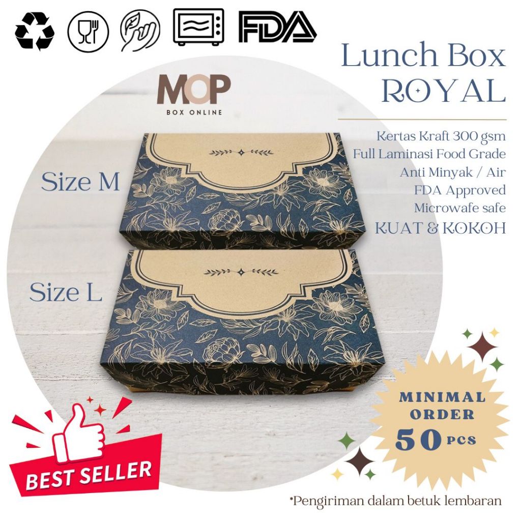 Paper Lunch Box Kraft ROYAL Laminasi Anti Minyak Tahan Air Food Grade LunchBox Kraf Coklat Murah Sna