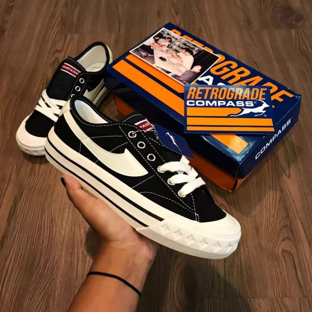 Promo Sepatu Compass Retrograde Low Black White Sepatu Sneakers Compass Retrograde High Black White