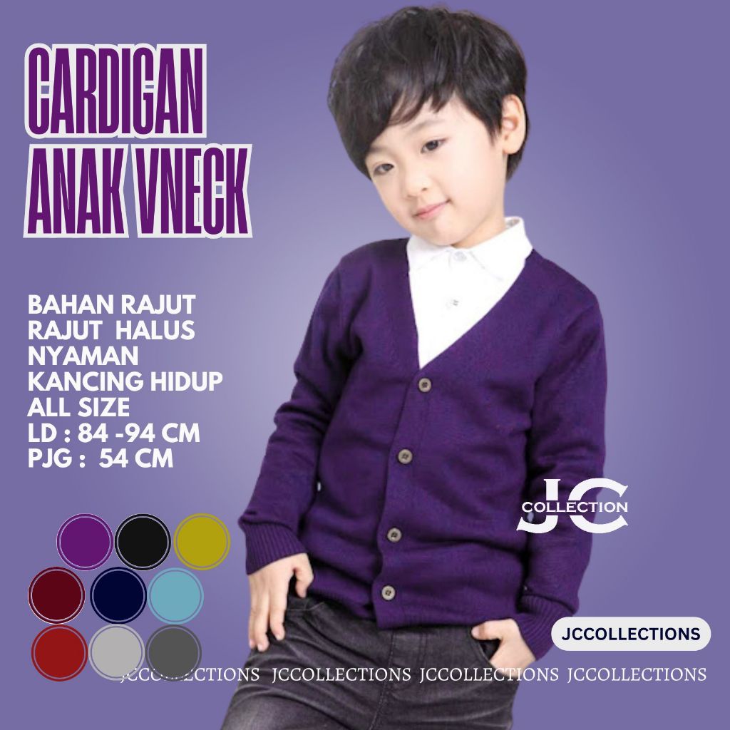 Kardigan Anak Cowok Leher V Wesley / V-Neck Boy Cardigan Teens Umur 7 - 13 Tahun - JCCollections
