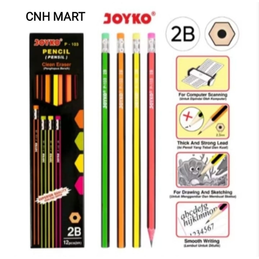 

Pensil 2B Joyko Isi P-103 12Pcs + Penghapus