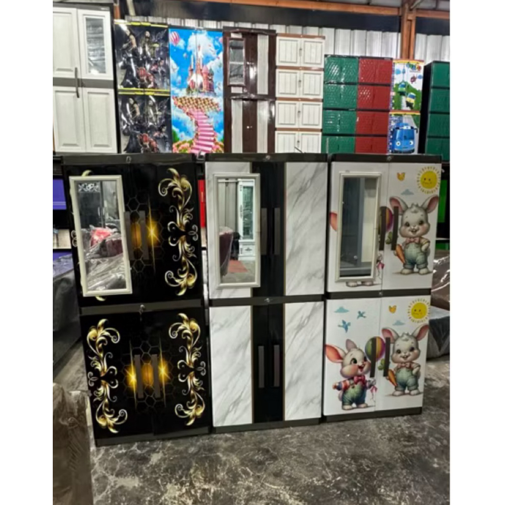 LEMARI PLASTIK 4 SUSUN JUMBO Full Kunci Dan Kaca Lemari Baju Plastik