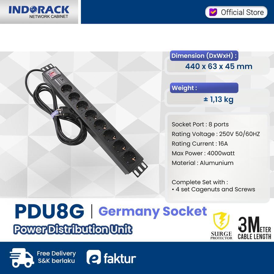 Indorack PDU 8 Outlet Germany Colokan 8 Slot PDU8G