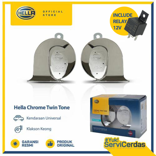 Klakson Mobil Keong Hella Chrome Twin Tone 12V Include Relay - Klakson motor