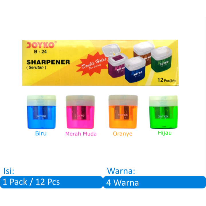 

Serutan Rautan Roti Sharpener Pensil Kayu B24 B-24 Joyko 2 Dua Lubang Eceran