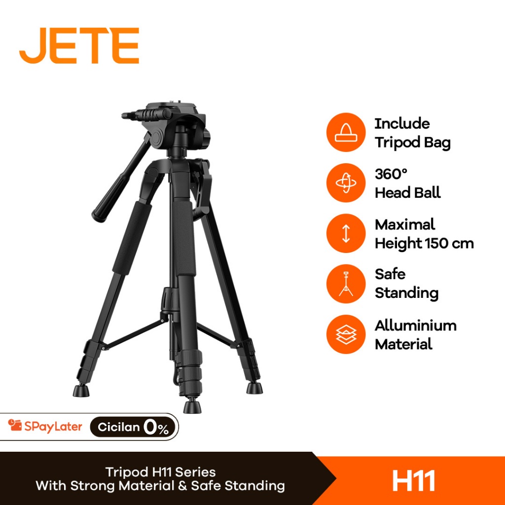 JETE H11 Tripod Professional DSLR Camera Video Tripod Pan Head 3 Way