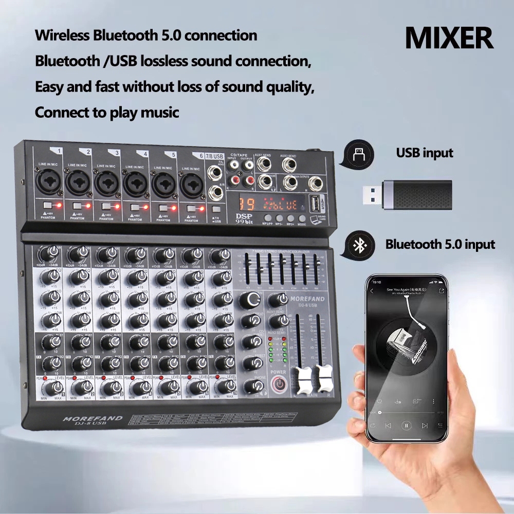 Morefand Mixer DJ-8 USB Channel Mixer audio/mixer mini/Sound Card/Amplifier Bluetooth/profesional US