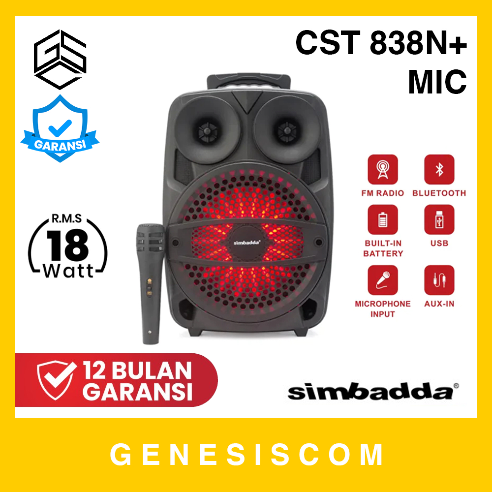 Speaker SIMBADDA CST 838N - FREE MIC - Loudspeaker Bluetooth Outdoor Portable Karaoke Wireless Subwo