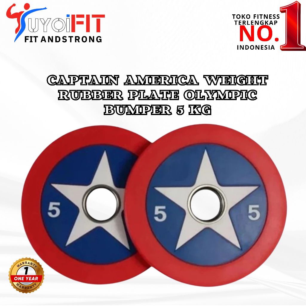 ALAT FITNESS ALAT OLAHRAGA - Captain America Weight Rubber Plate Olympic Bumper 5 Kg