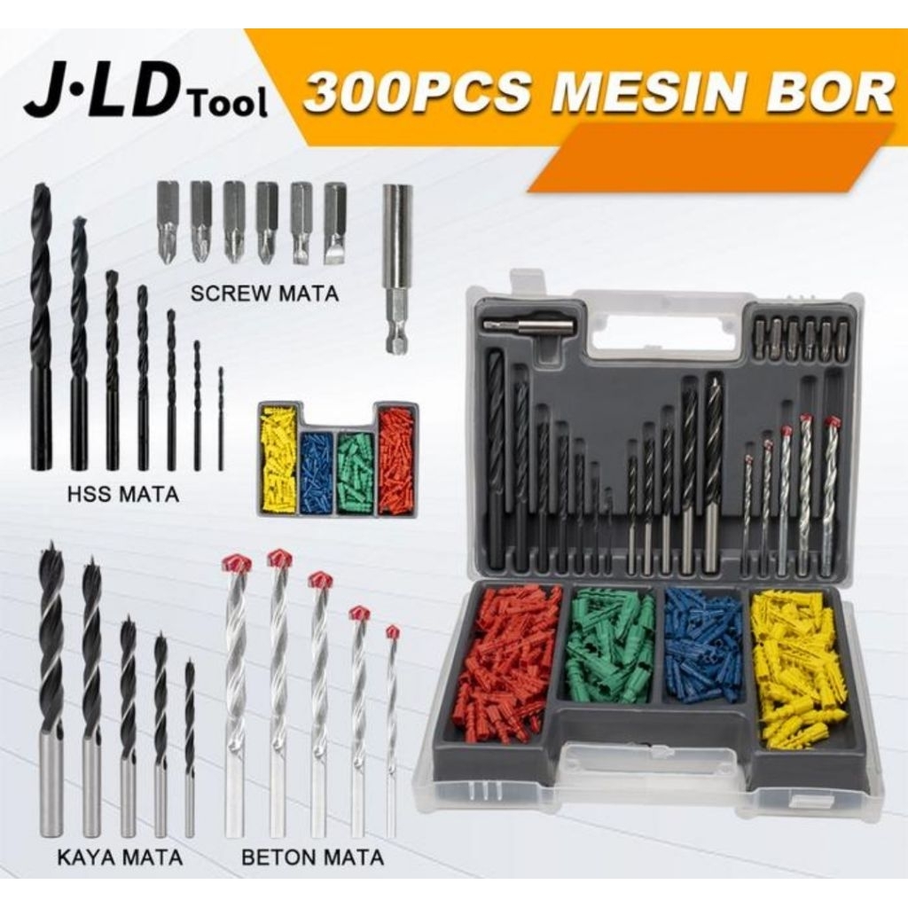 J.LD TOOL 300 SET Mata Bor -mata bor besi baja asli- Mata Bor Besi Kayu Beton