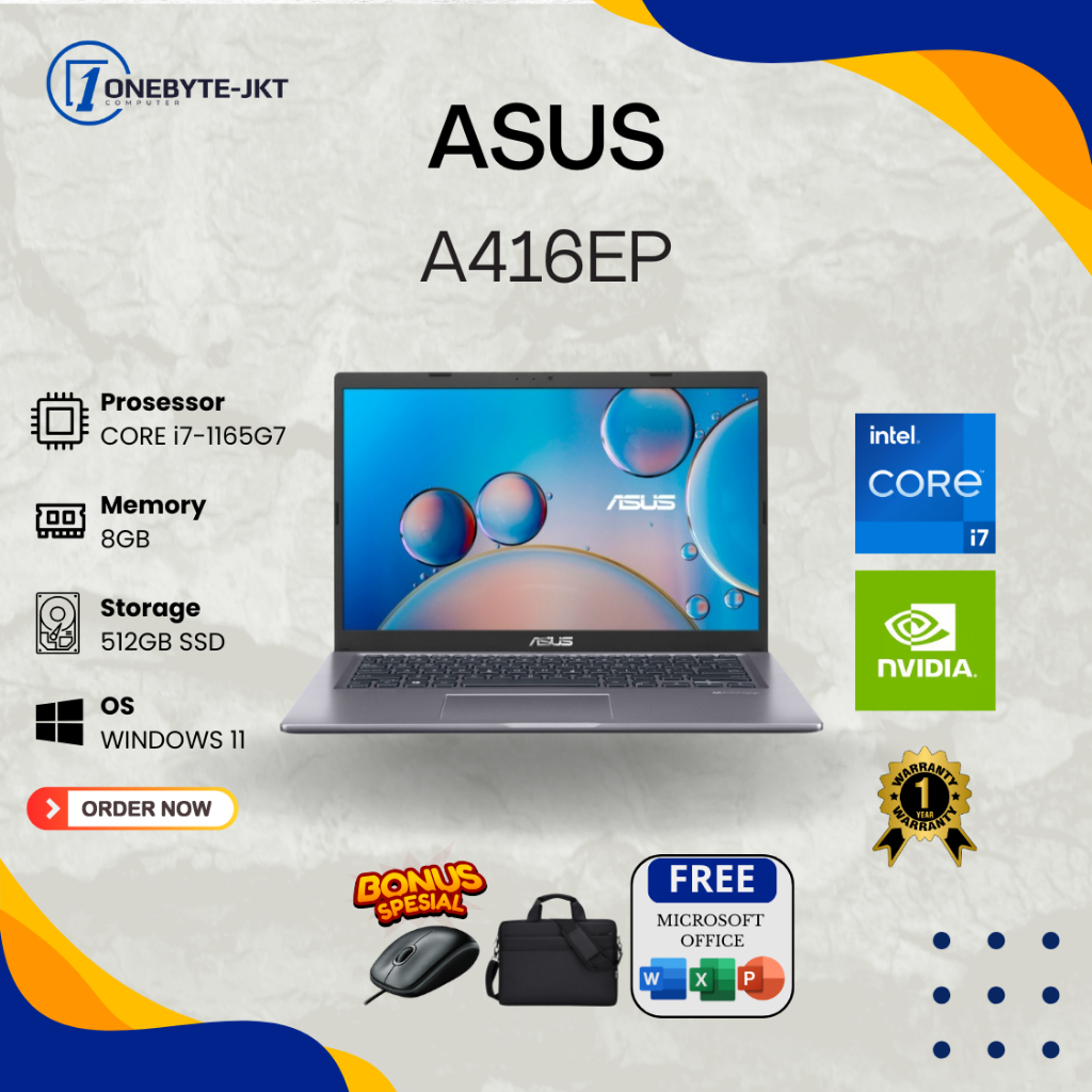 ASUS A416EP CORE i7-1165G7 8GB 512GB NVIDIA MX330 14" FHD