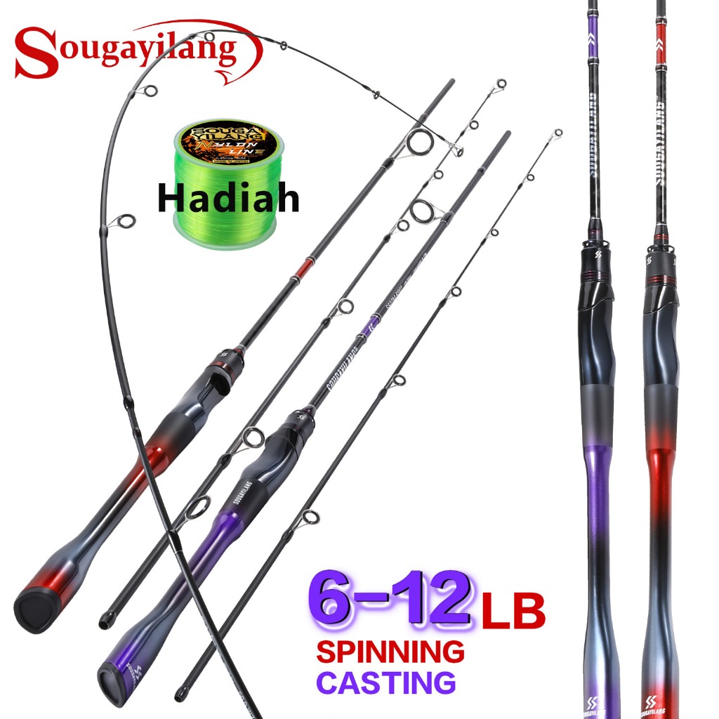 Sougayilang 1.8M Joran Pancing 6-12LB Carbon Fiber Ultralight 2 Bagian Joran BC Spining Rod Pancing