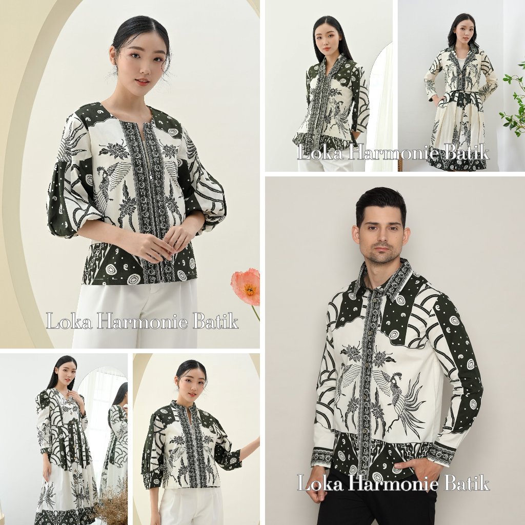 Batik Motif COD Army Putih - Baju Atasan Dress Kemeja Batik Keluarga Pasangan Couple Anak Modern Kek