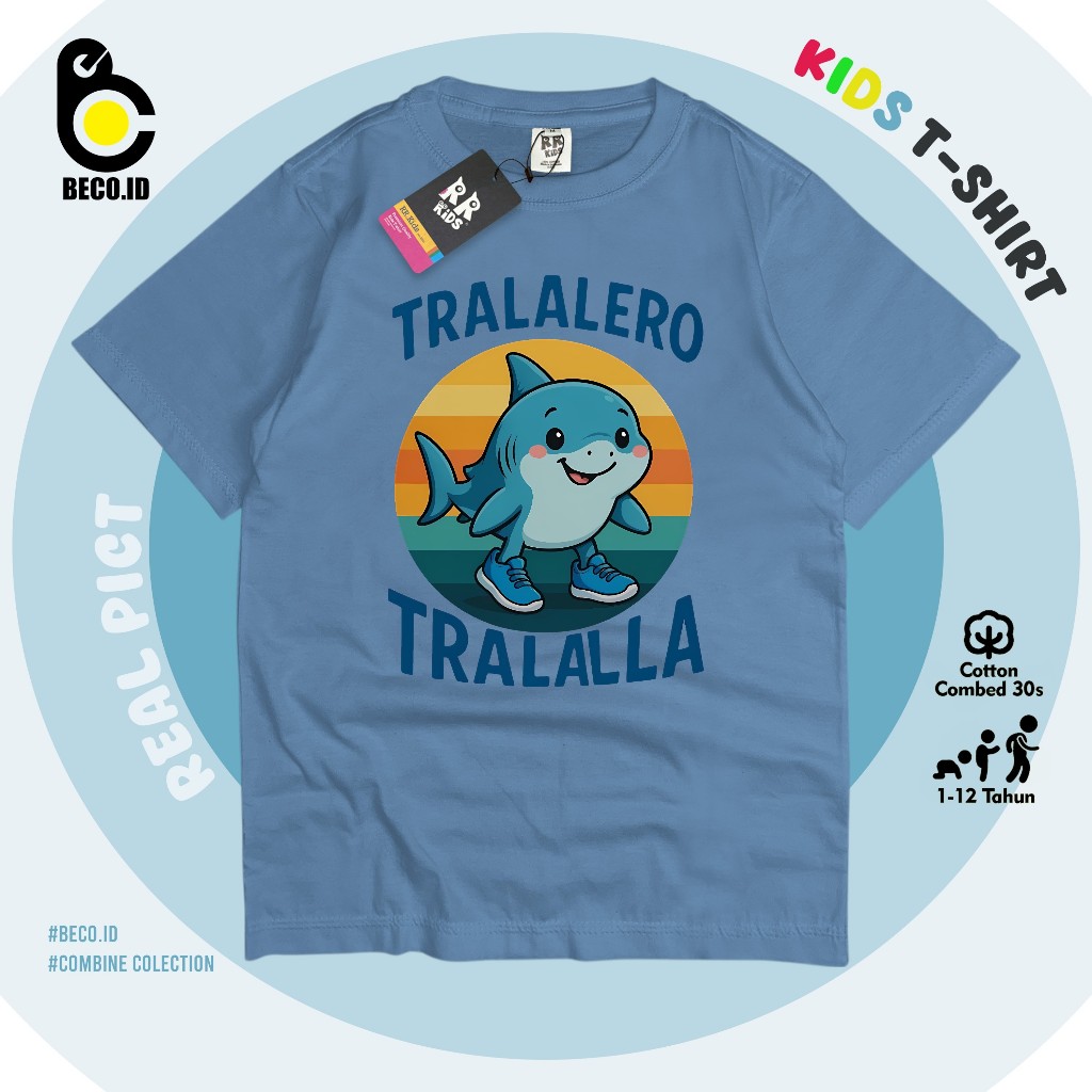 RJ8 Baju Kaos Distro Anak Laki Laki Perempuan Tralalelo Combed 30s 1-12thn