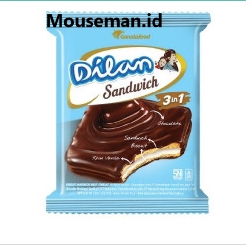 

Dilan Sandwich 3in1 Chocolate Biscuit Vanila Biskuit Salut Cokelat isi Krim Vanilla 15gr