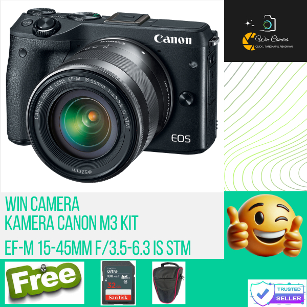 Kamera Canon M3 Kit 15-45mm F3.5-6.3 IS STM/ Camera Canon / Kamera Mirrorless / Camera Mirrorless