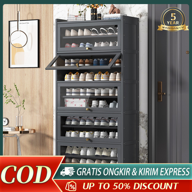 RAK APARTEMEN ANTI RAYAP : 11 SUSUN BAMBU 172CM × LEBAR 32CM - SIMPAN 50 PASANG SEPATU (TERBUKTI OLE