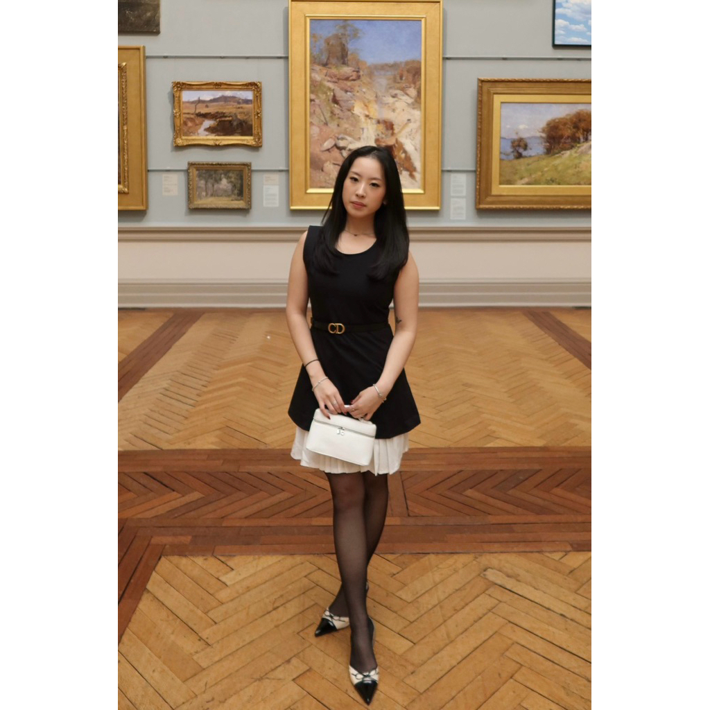 Mini Dress Hitam Putih Elegan | Korean Style Dress Cewek | Outfit Ngedate Cantik