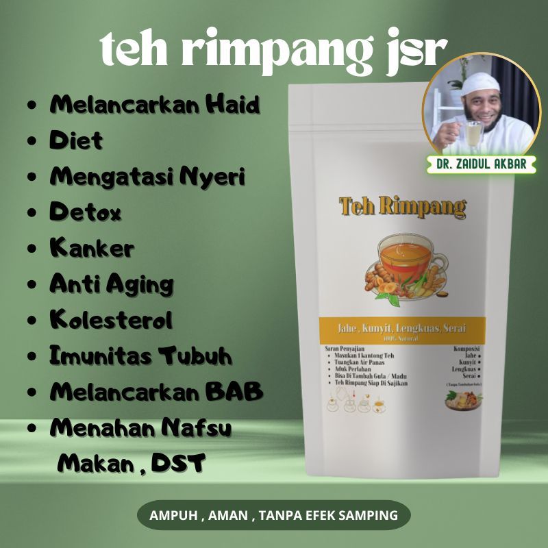 

Teh Rimpang Dr Zaidul Akbar by lasl [ JAHE , KUNYIT , SEREH , LENGKUAS ] Untuk Kolesterol , Asam urat , Kista , Kanker , Benjolan , pelancar haid , Detox tubuh , Anti Aging , Pencahar , Menahan Nafsu Makan , DIET , Pelangsing , Penurun Berat Badan