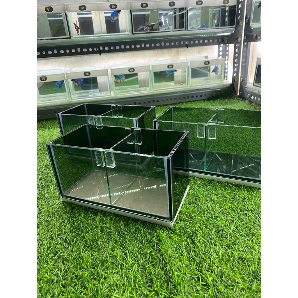aquarium mini ukur 20.10.10 skat kaca 5mm full riben depan bening/aquarium guppy/soliter cupang/aqua