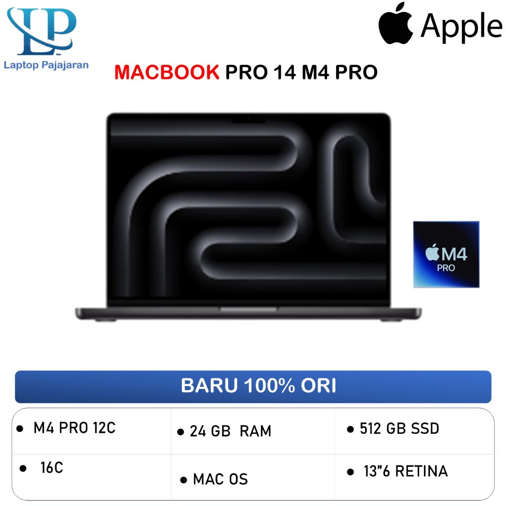 IBOX APPLE MACBOOK PRO 14 M4 PRO 16C GPU 24GB 512GB 12C CPU 14.0 SPACE BLACK -MX2H3ID