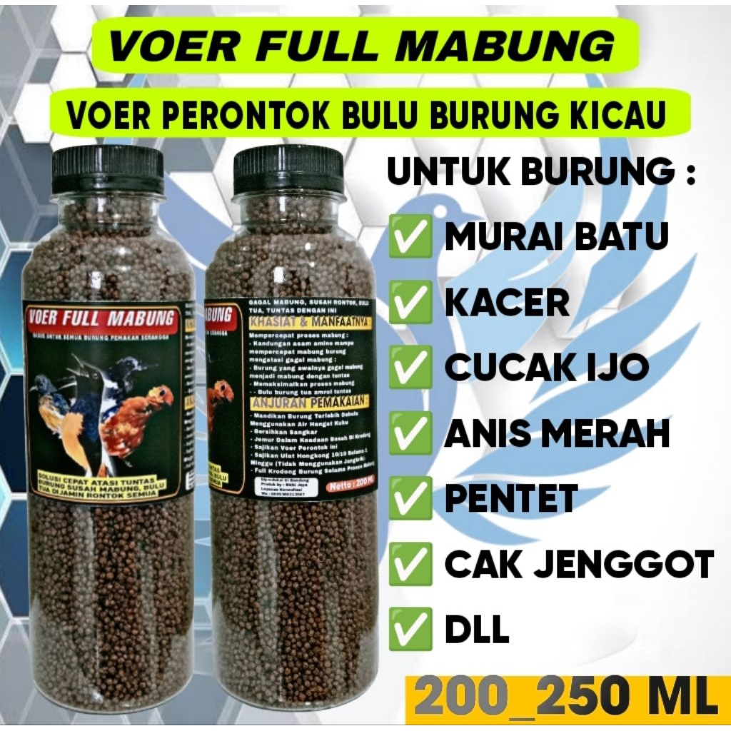 VOER PERONTOK BULU_BURUNG KICAU 250 ML - Pur full mabung untuk murai batu Kacer Anis cucak ijo pente