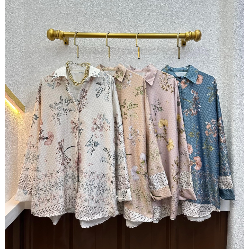 KEMEJA SATIN SLIK PREMIUM MOTIF - KEMEJA WANITA