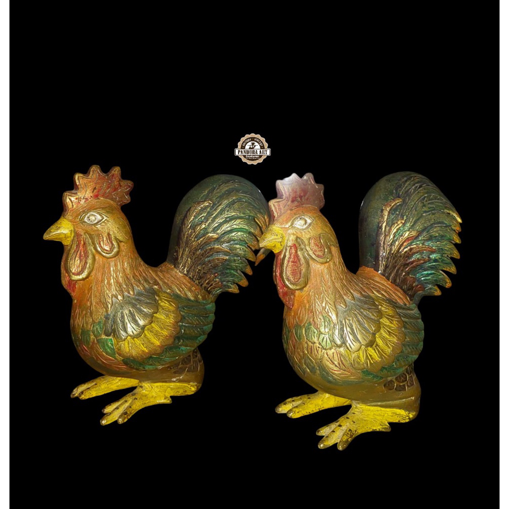 Sepasang patung AYAM JAGO kuningan KUNO