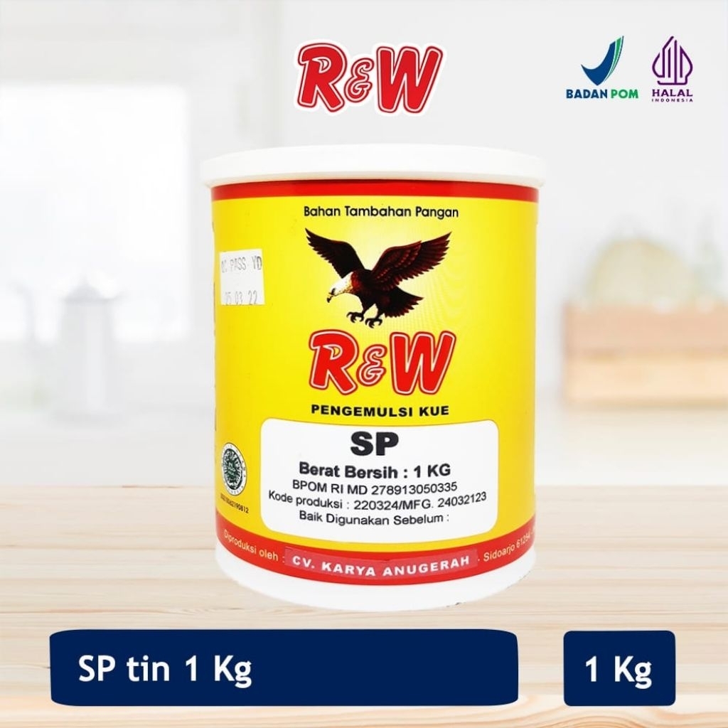 

Emulsifier SP Ovalet TBM Pengemulsi Pelembut Pengembang Kue Roti Rajawali R&W RW 1 Kg Tin