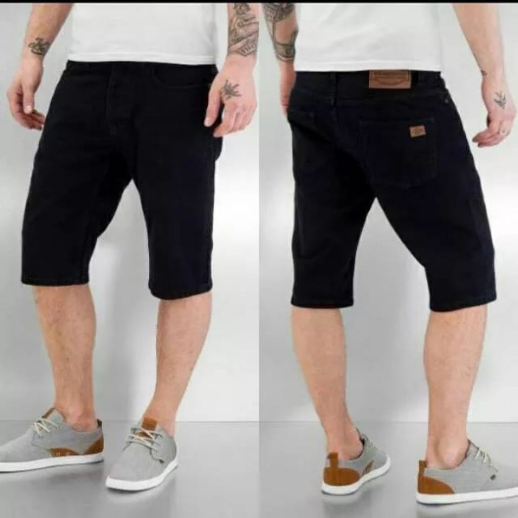 (COD) CELANA JEANS PENDEK WARNA HITAM PRIA LAKI LAKI COWO COWOK CELANA JEANS DENIM CELANA DEWASA