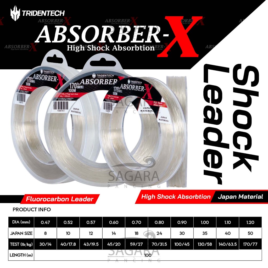 Shock Leader FluoroCarbon Tridentech Absorber-X | Senar Pancing