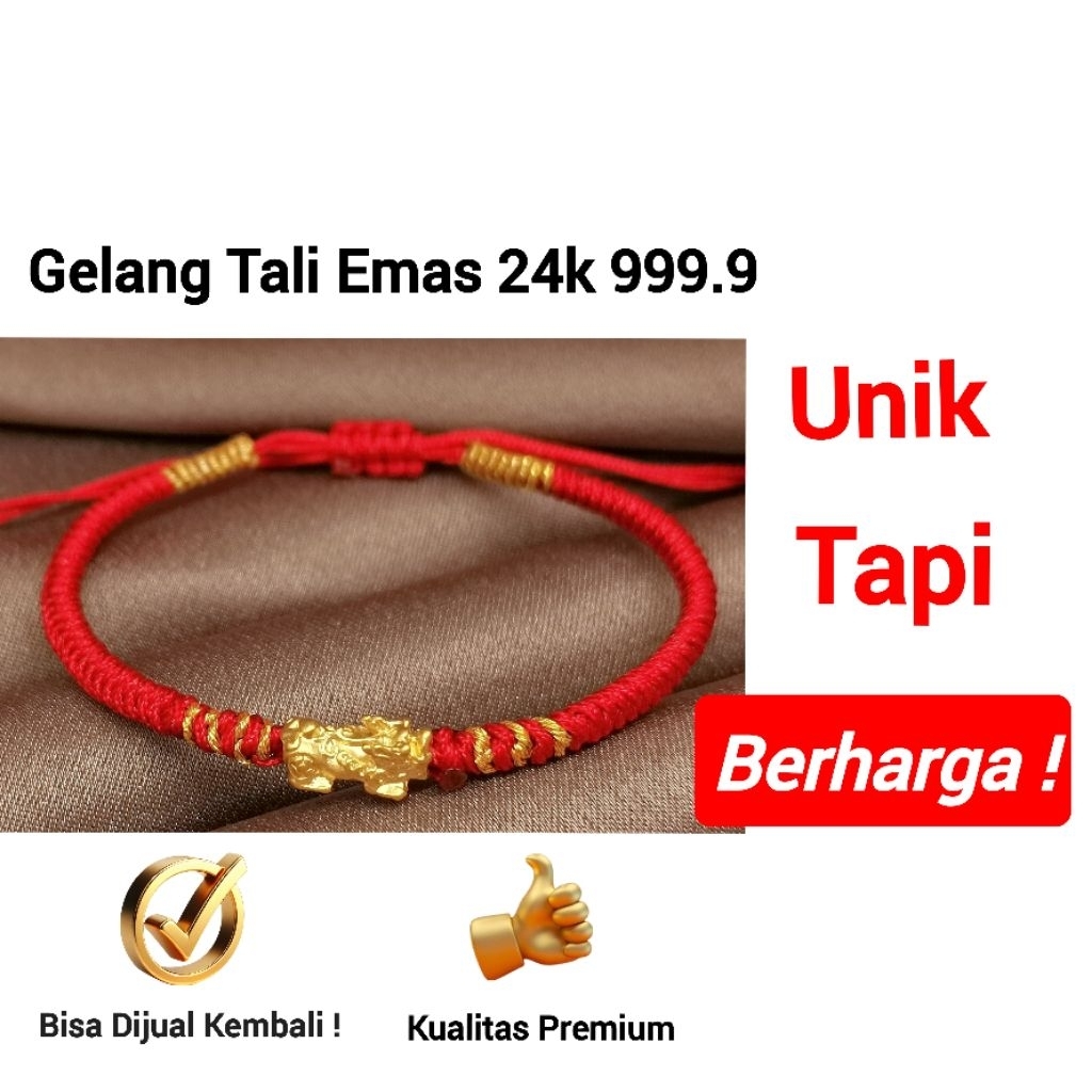 Gelang Emas Asli Charm Naga 24K Hongkong 999% Tali Hoki