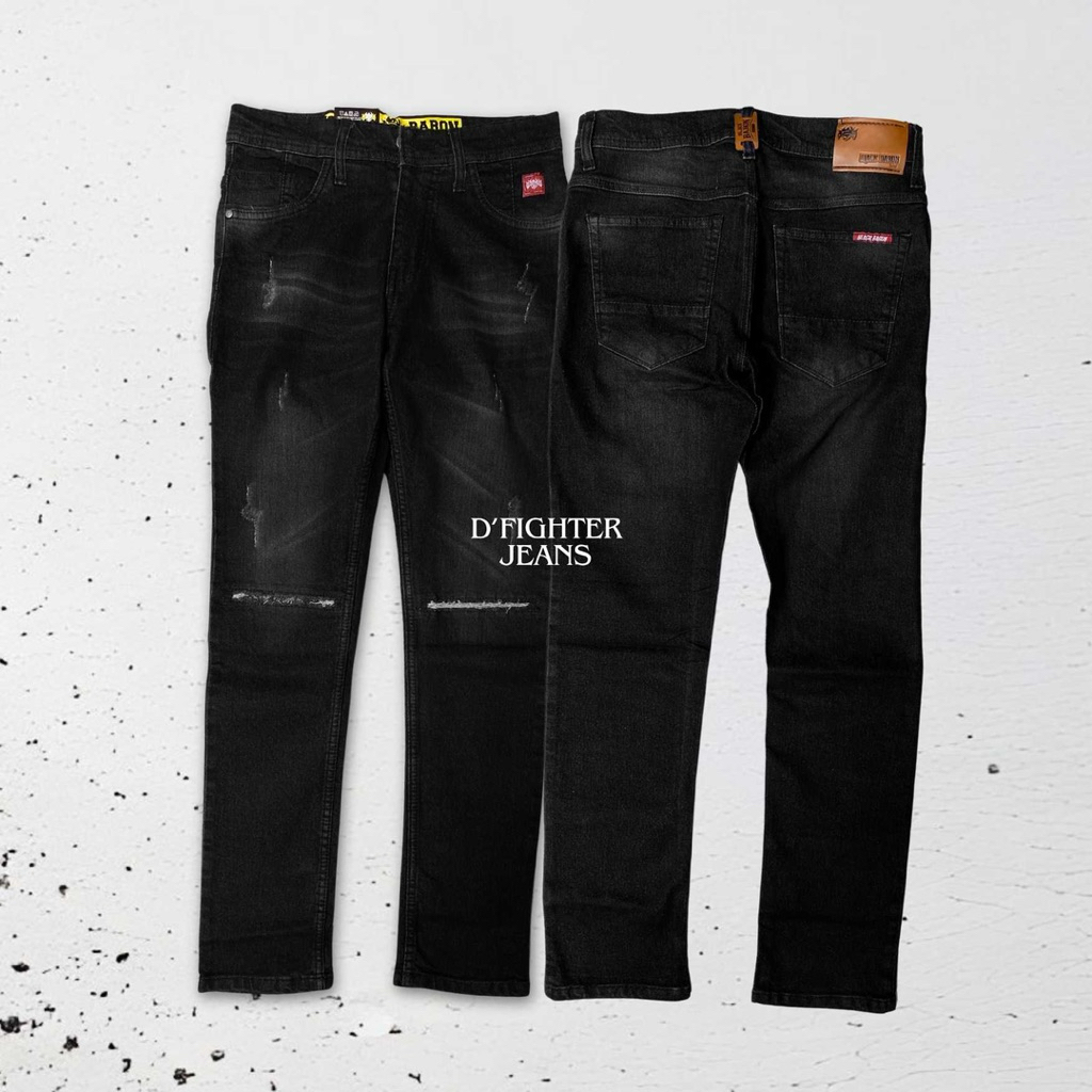 The OG Baron Celana Jeans Denim Riped Pria Slimfit - Black Baron Jeans Denim Riped Slim Fit Stretch 