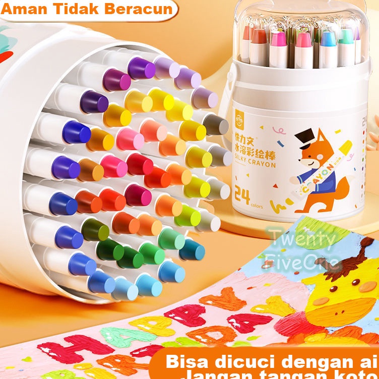 

KODE J27I ReadyWashable Silky Crayon 36 48 Warna Colorful Bucket Krayon Mewarnai Alat Warna Set Anak Wipe