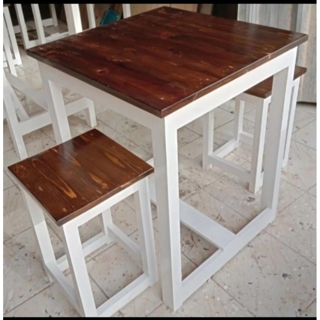 meja makan cafee resto set + 2 kursi kotak