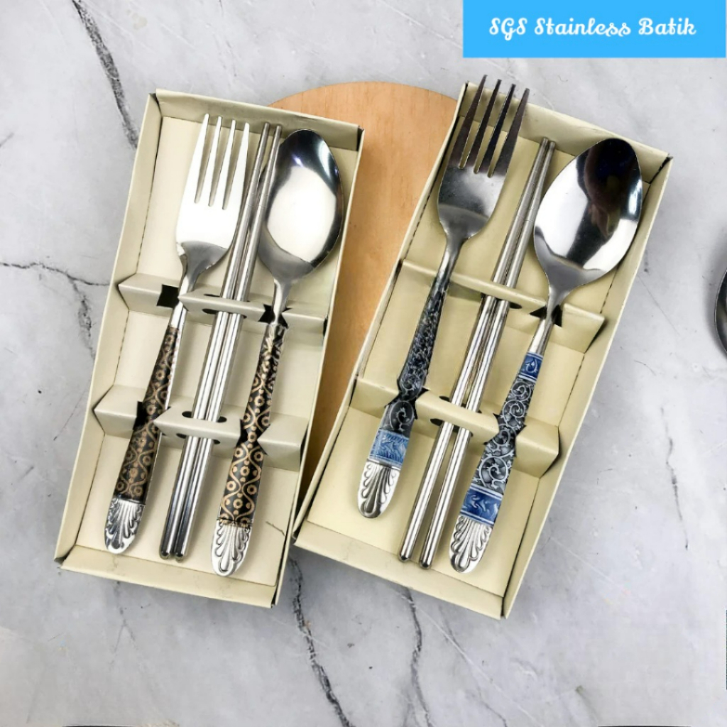 Sendok Garpu Sumpit Stainles Batik Box Mika Souvenir Murah