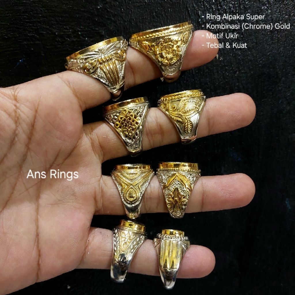 Ring Cincin Emban Akik Alpaka Super Kombinasi Gold.