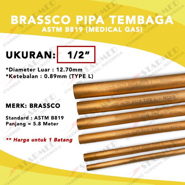 Brassco Pipa Tembaga Batangan ASTM B819 1/2" - Pipa Gas Medis