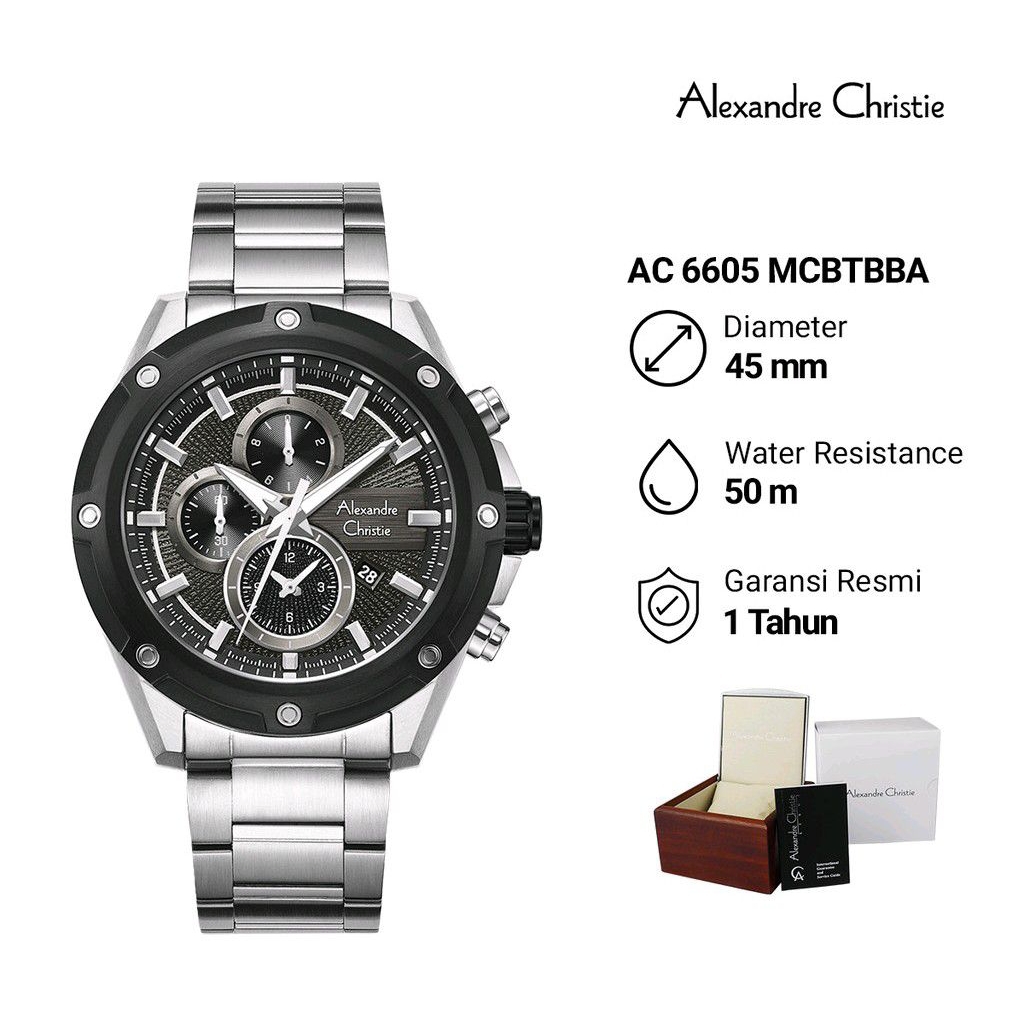 Alexander Christie AC 6605 MCBTBBA Jam Tangan Pria Analog Crono Aktif Stainless Steel Original